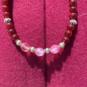 Genuine Garnet and pink crystal bead necklace